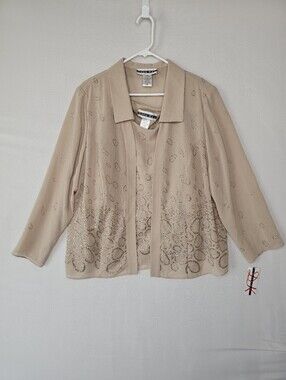 NWT Dana Kay Tan / Beige Embellished 2-Piece Set (Jacket & Tank) - Size 20W